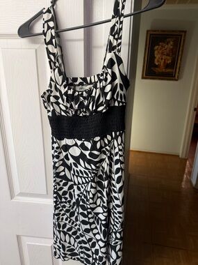 Midi Printed Sleeveless Sundress Black & White
